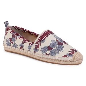 TORY BURCH Grosgrain Whipstitch Floral Imperial Garnet Espadrilles Flat,Sz 7,NIB